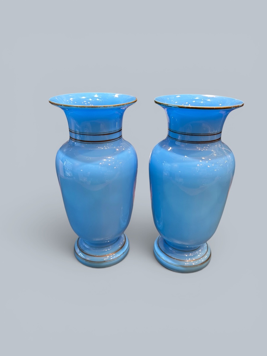 Pair Of Sky-blue Opaline Vases – 19th Century-photo-2