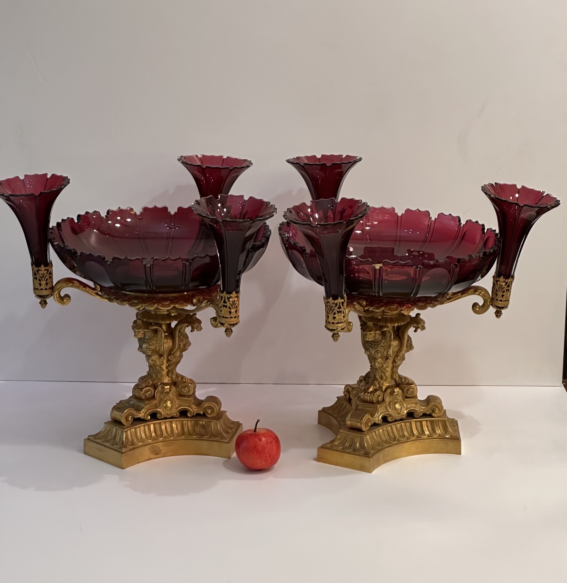 Pair Of Red Bohemian Crystal Goblets-photo-2