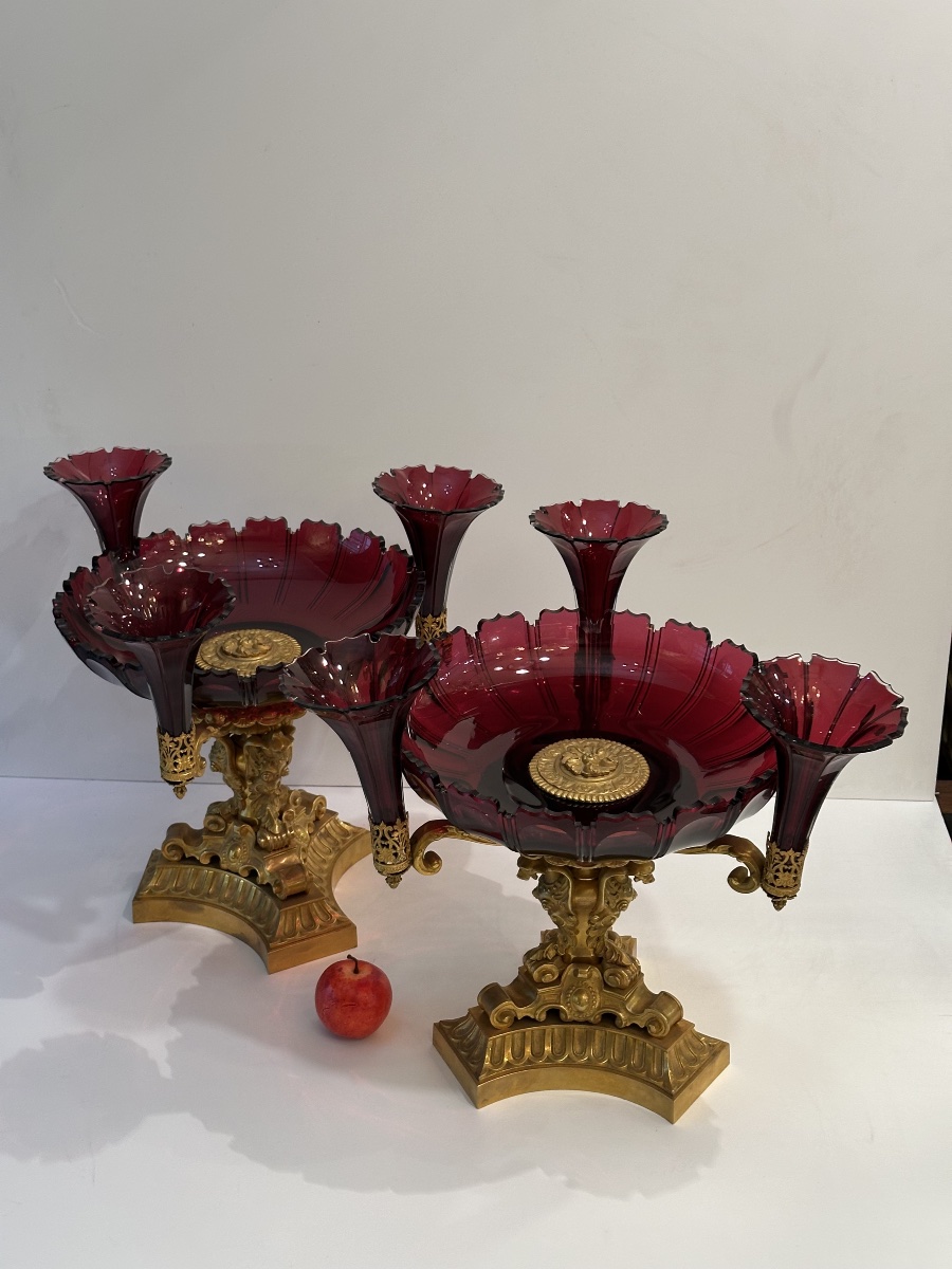 Pair Of Red Bohemian Crystal Goblets-photo-3