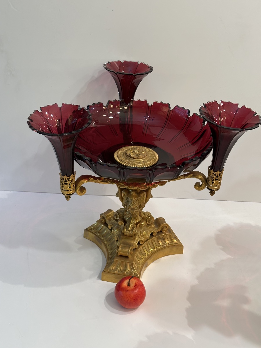 Pair Of Red Bohemian Crystal Goblets-photo-1