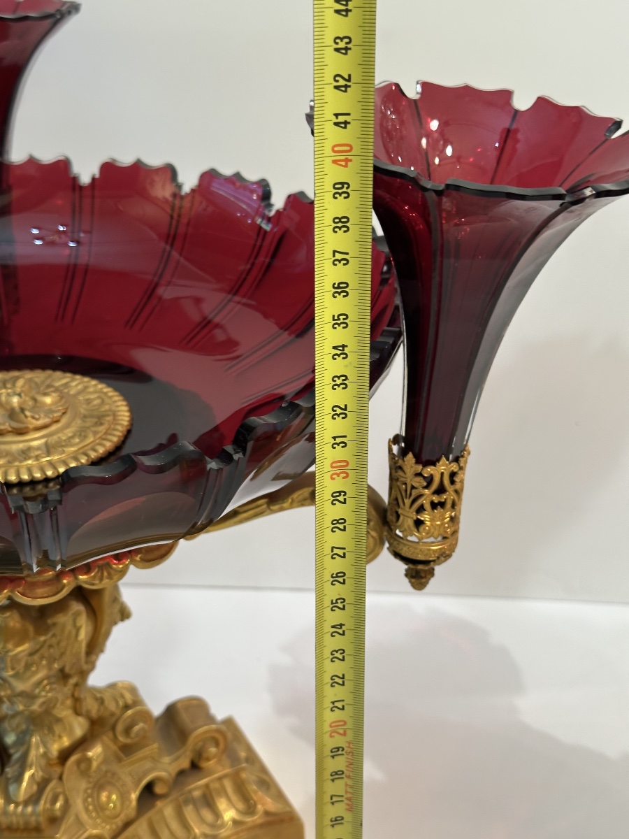 Pair Of Red Bohemian Crystal Goblets-photo-2