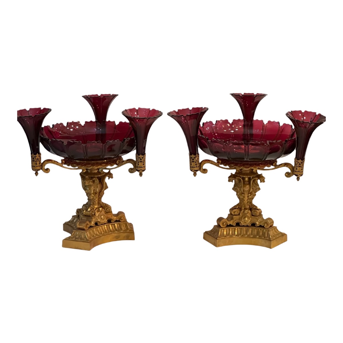 Pair Of Red Bohemian Crystal Goblets