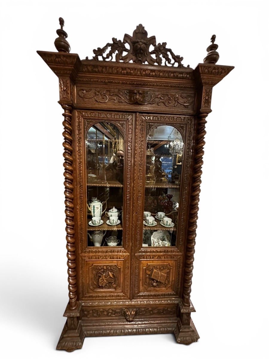 Renaissance-style Bookcase/display Cabinet Made Of Carved Oak – 19th Century