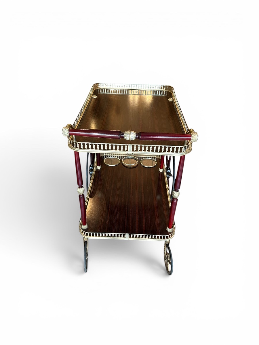 Desserte roulante de service en acajou et laiton – Style Maison Jansen-photo-4