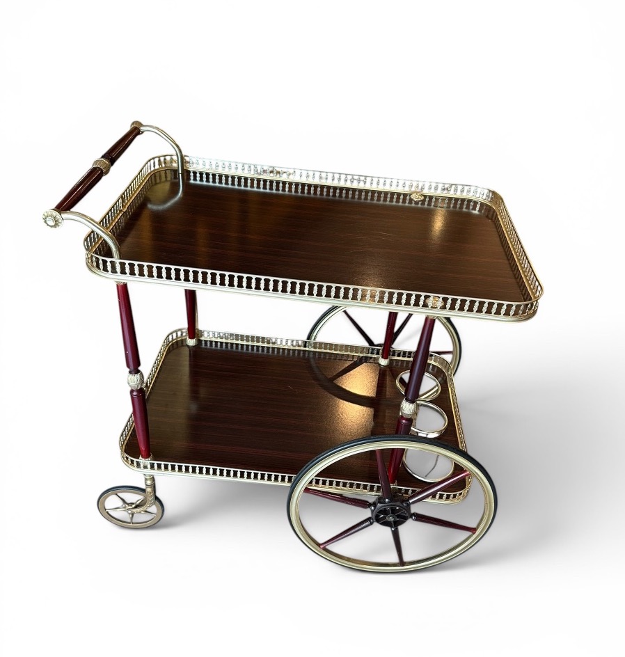 Desserte roulante de service en acajou et laiton – Style Maison Jansen