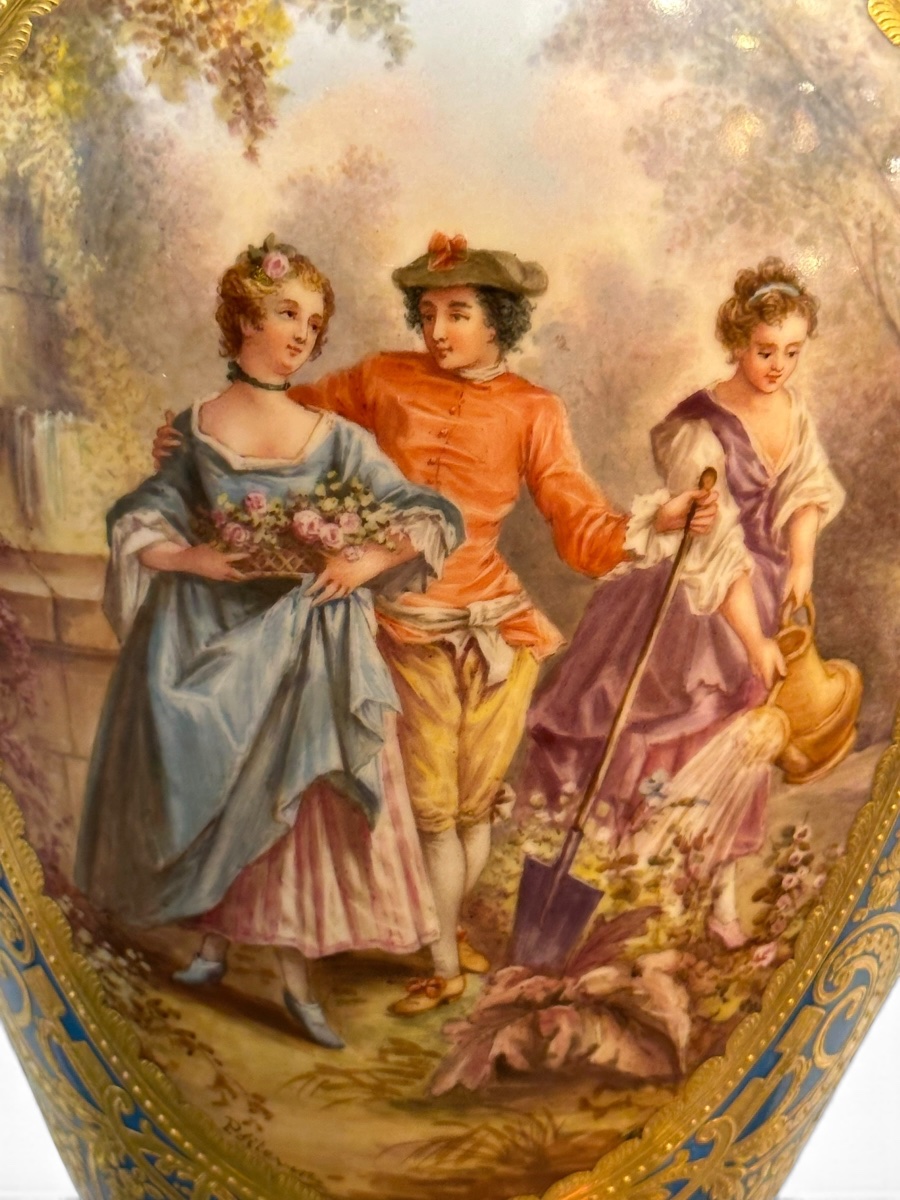 Pair Of Large Lidded Vases Made Of Sèvres Porcelain-photo-3