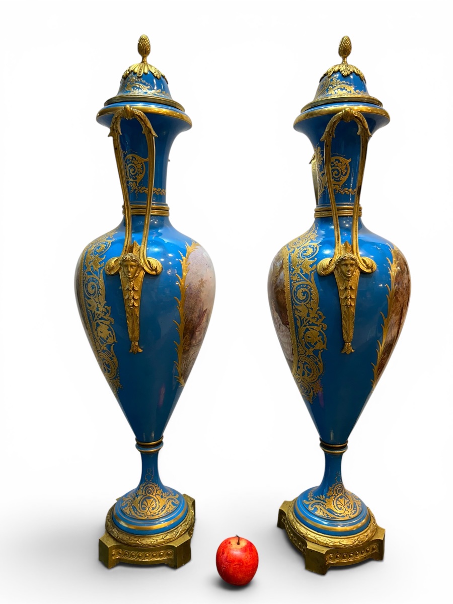 Pair Of Large Lidded Vases Made Of Sèvres Porcelain-photo-4