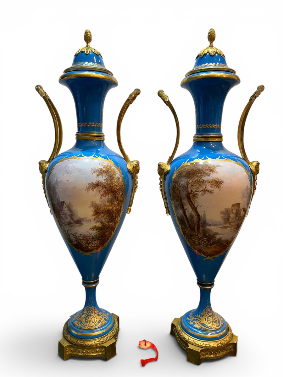 Pair Of Large Lidded Vases Made Of Sèvres Porcelain-photo-6
