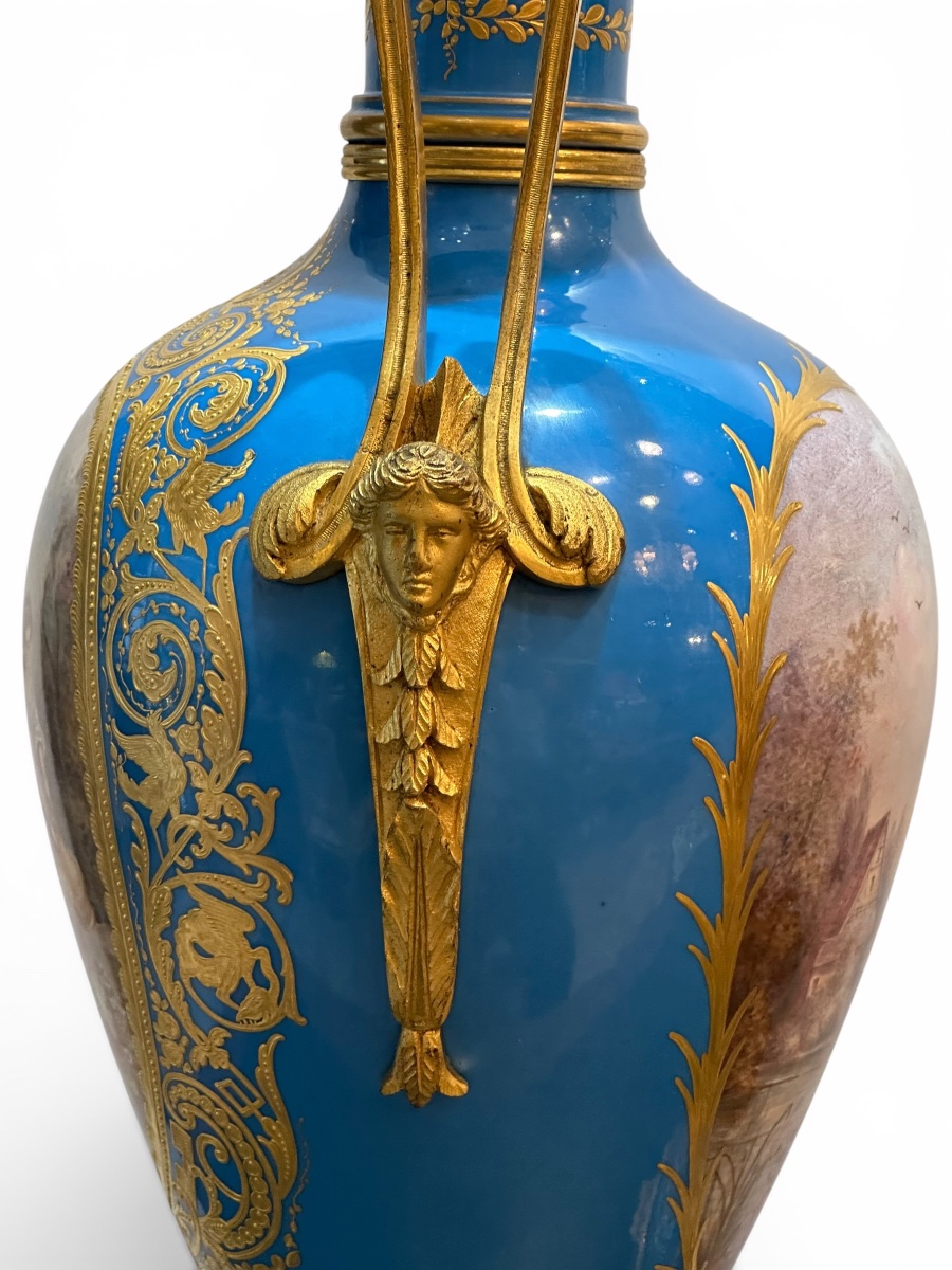 Pair Of Large Lidded Vases Made Of Sèvres Porcelain-photo-7