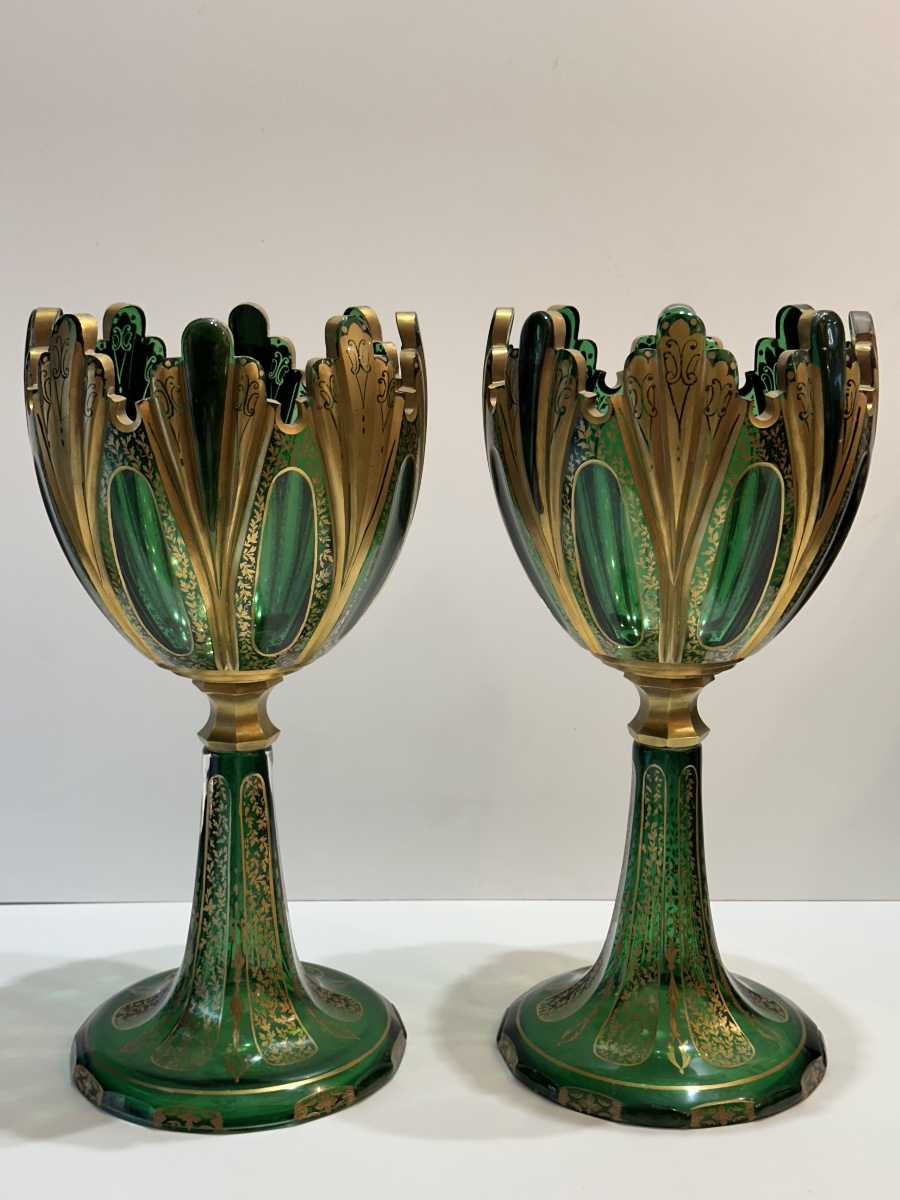 Pair Of Lidded Vases Made Of Green Bohemian Crystal -photo-3