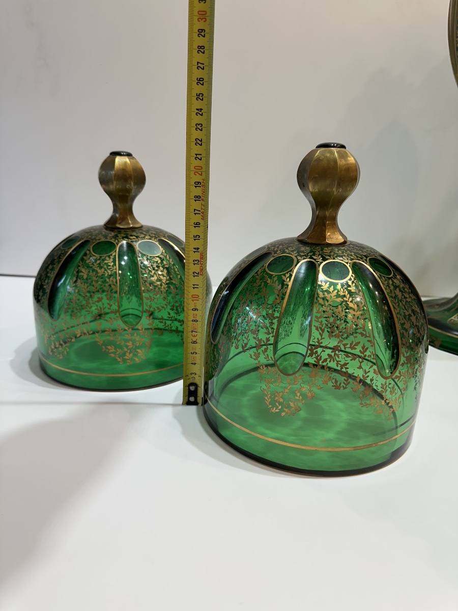 Pair Of Lidded Vases Made Of Green Bohemian Crystal -photo-3