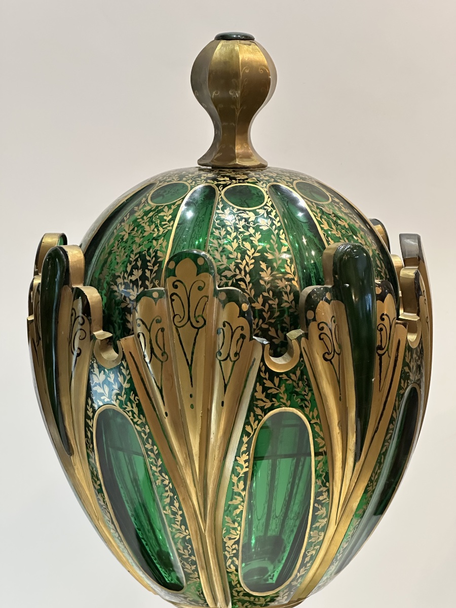 Pair Of Lidded Vases Made Of Green Bohemian Crystal -photo-6