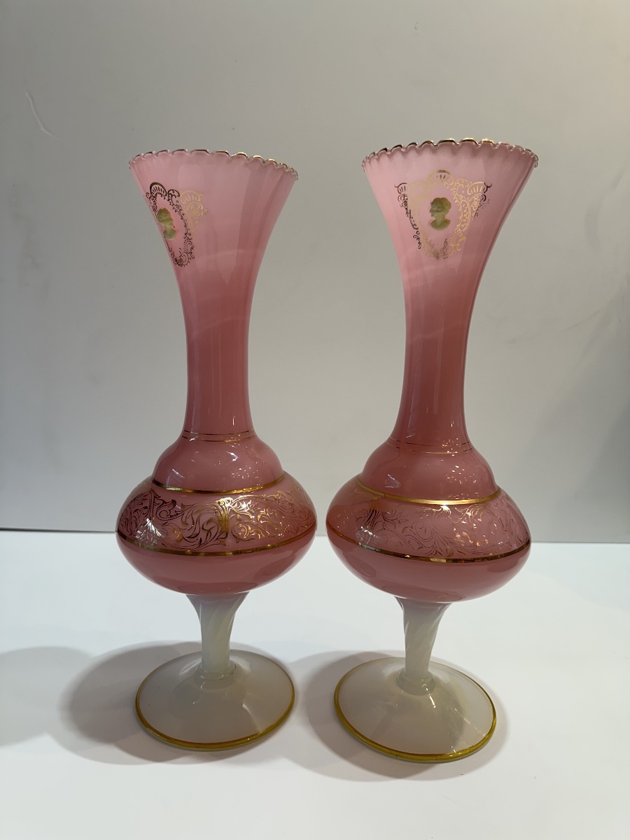 Pair Of Pink Opaline Vases – 19th Century-photo-2