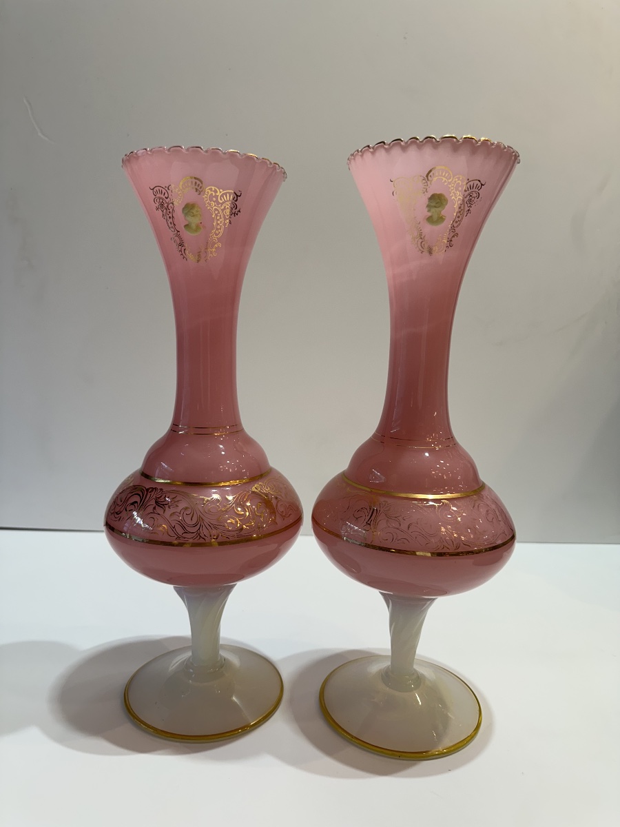Pair Of Pink Opaline Vases – 19th Century-photo-3