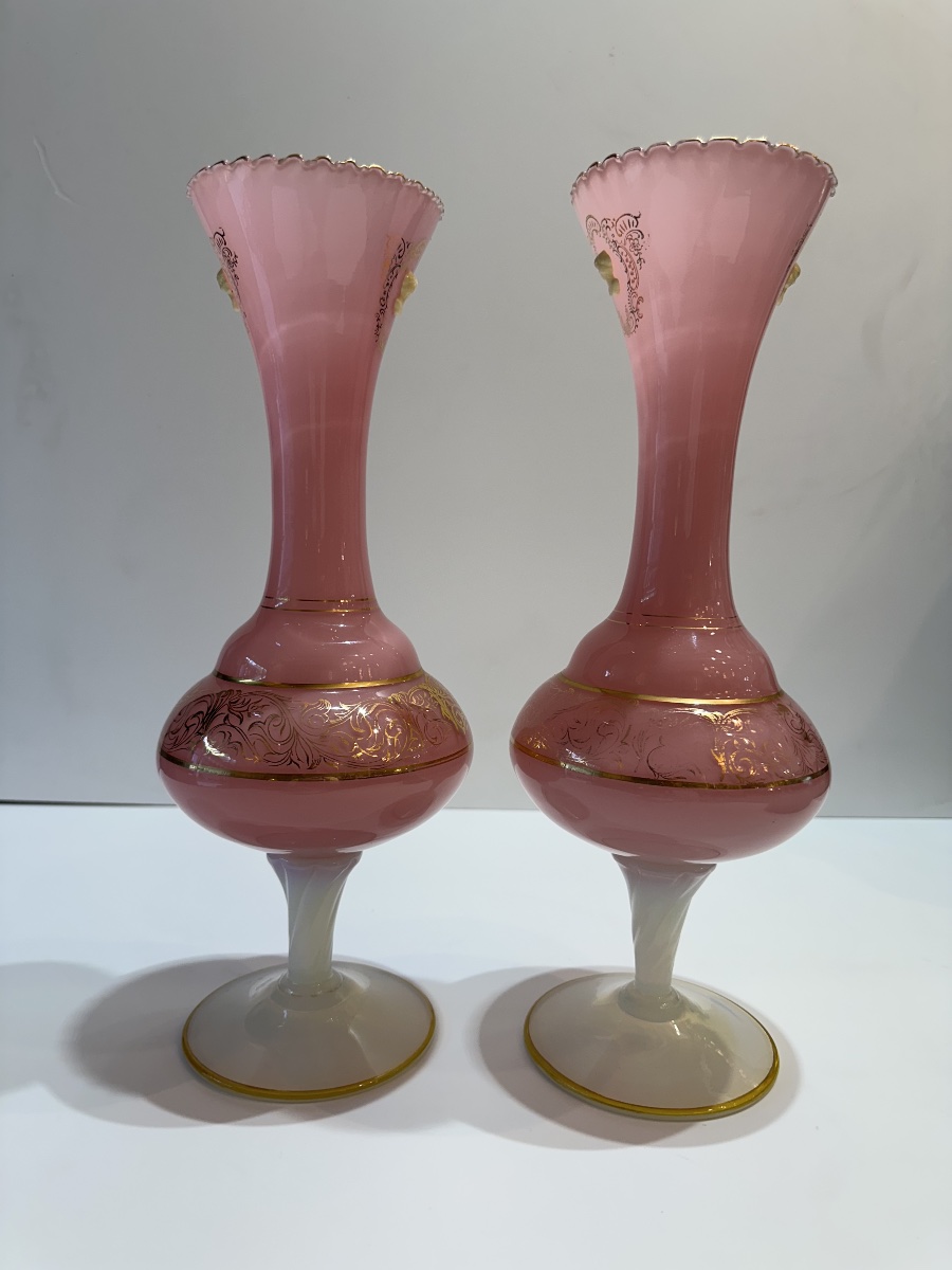 Pair Of Pink Opaline Vases – 19th Century