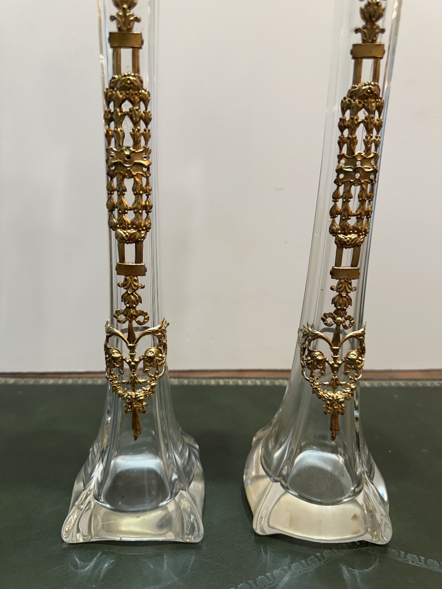 Pair Of Crystal Vases With Gilded Bronze Mounts – Louis XVI Style-photo-3