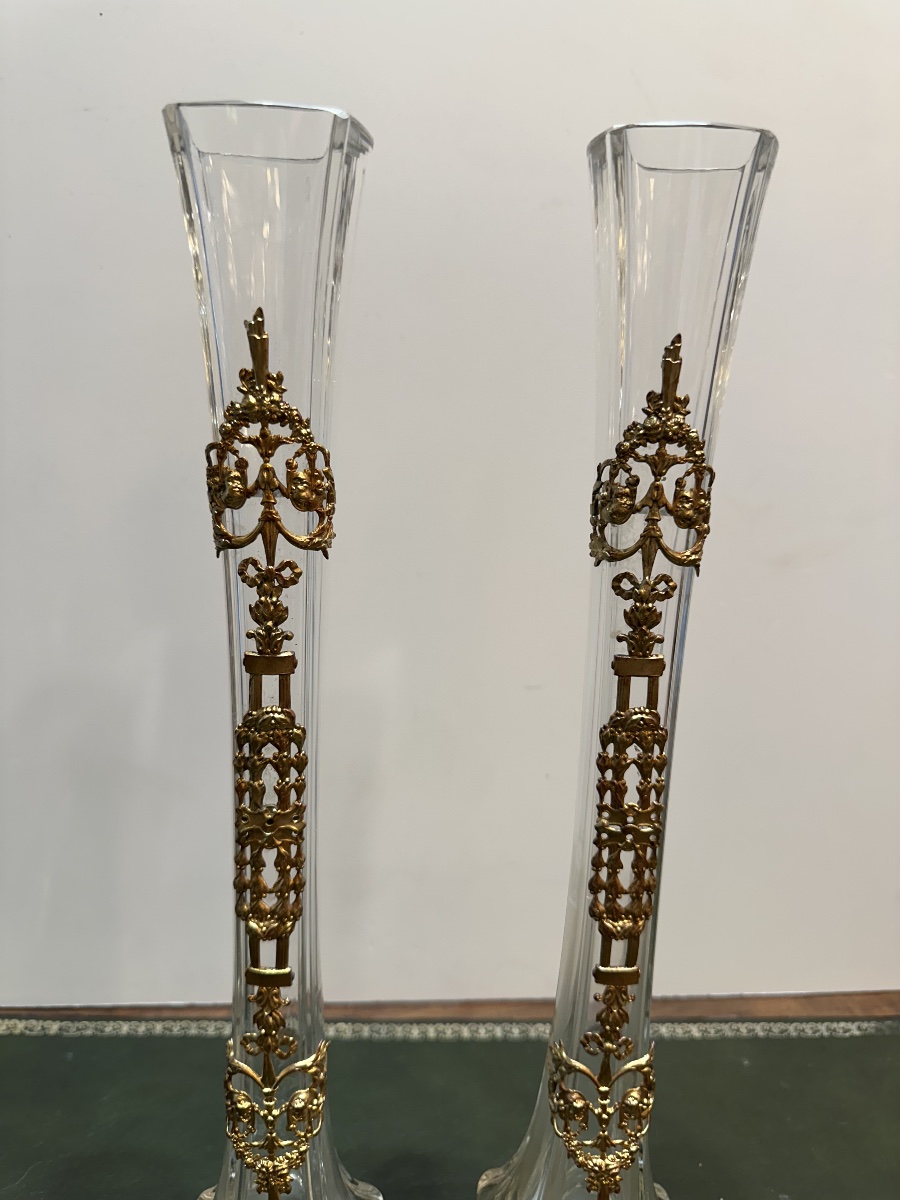 Pair Of Crystal Vases With Gilded Bronze Mounts – Louis XVI Style-photo-4