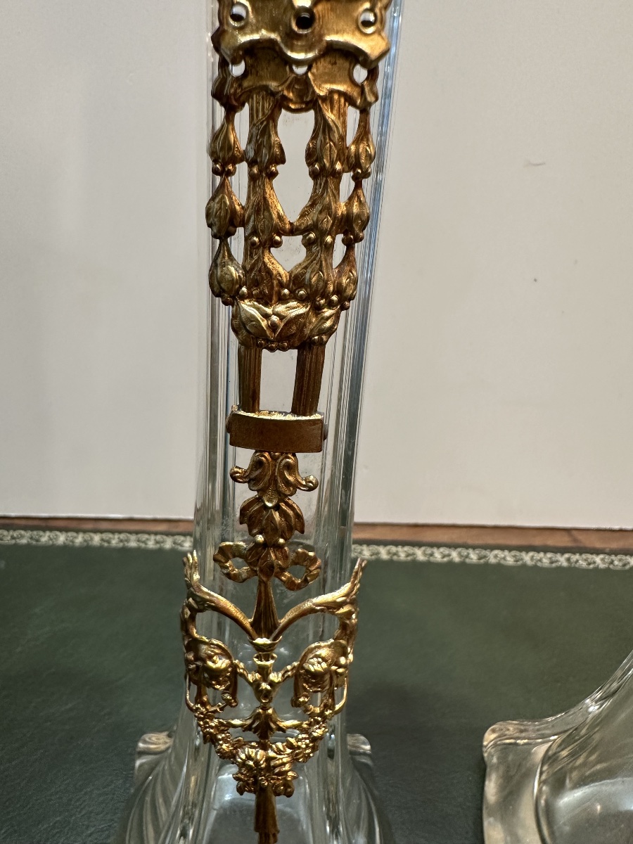 Pair Of Crystal Vases With Gilded Bronze Mounts – Louis XVI Style-photo-2