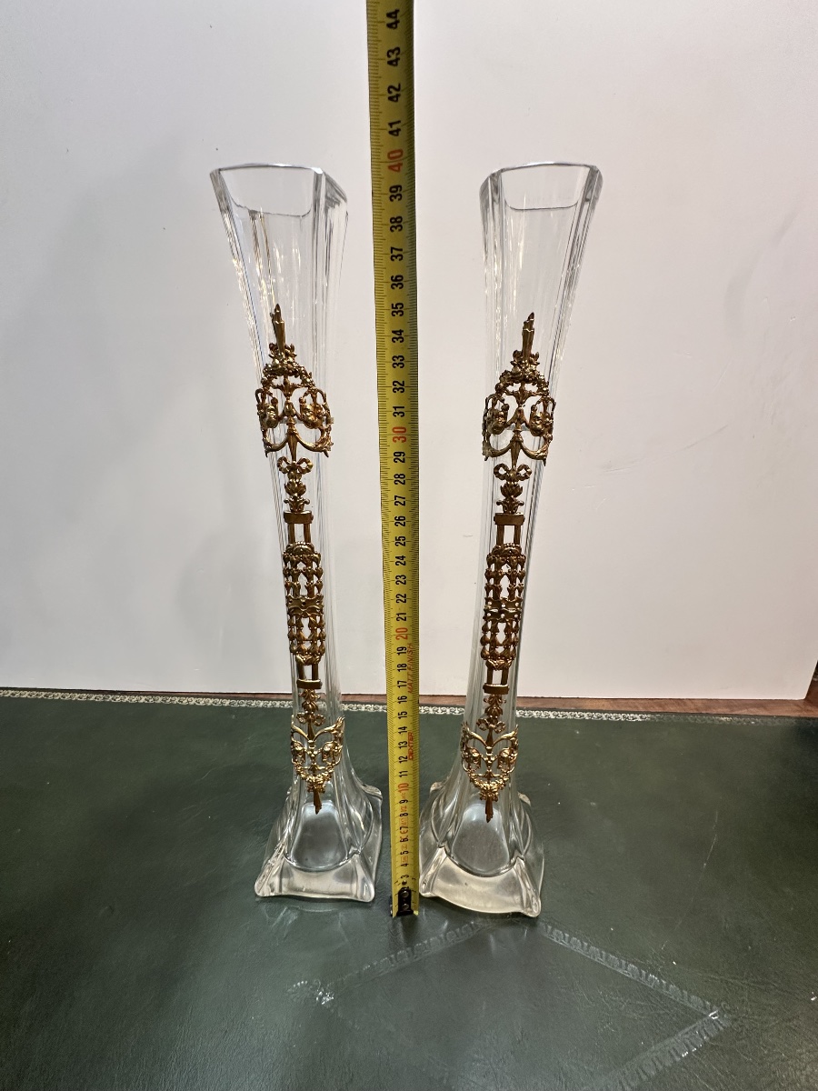 Pair Of Crystal Vases With Gilded Bronze Mounts – Louis XVI Style-photo-4