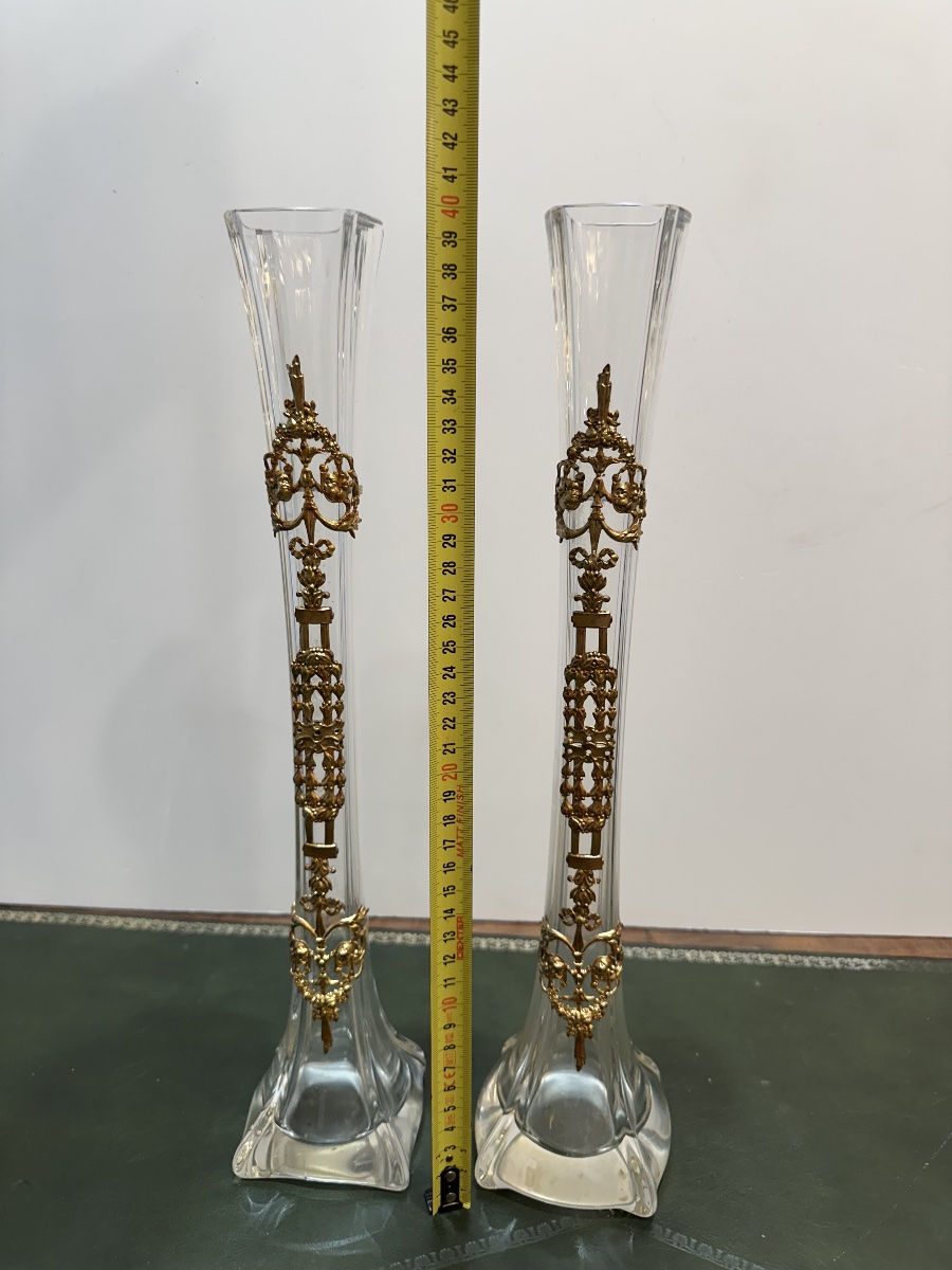Pair Of Crystal Vases With Gilded Bronze Mounts – Louis XVI Style-photo-5