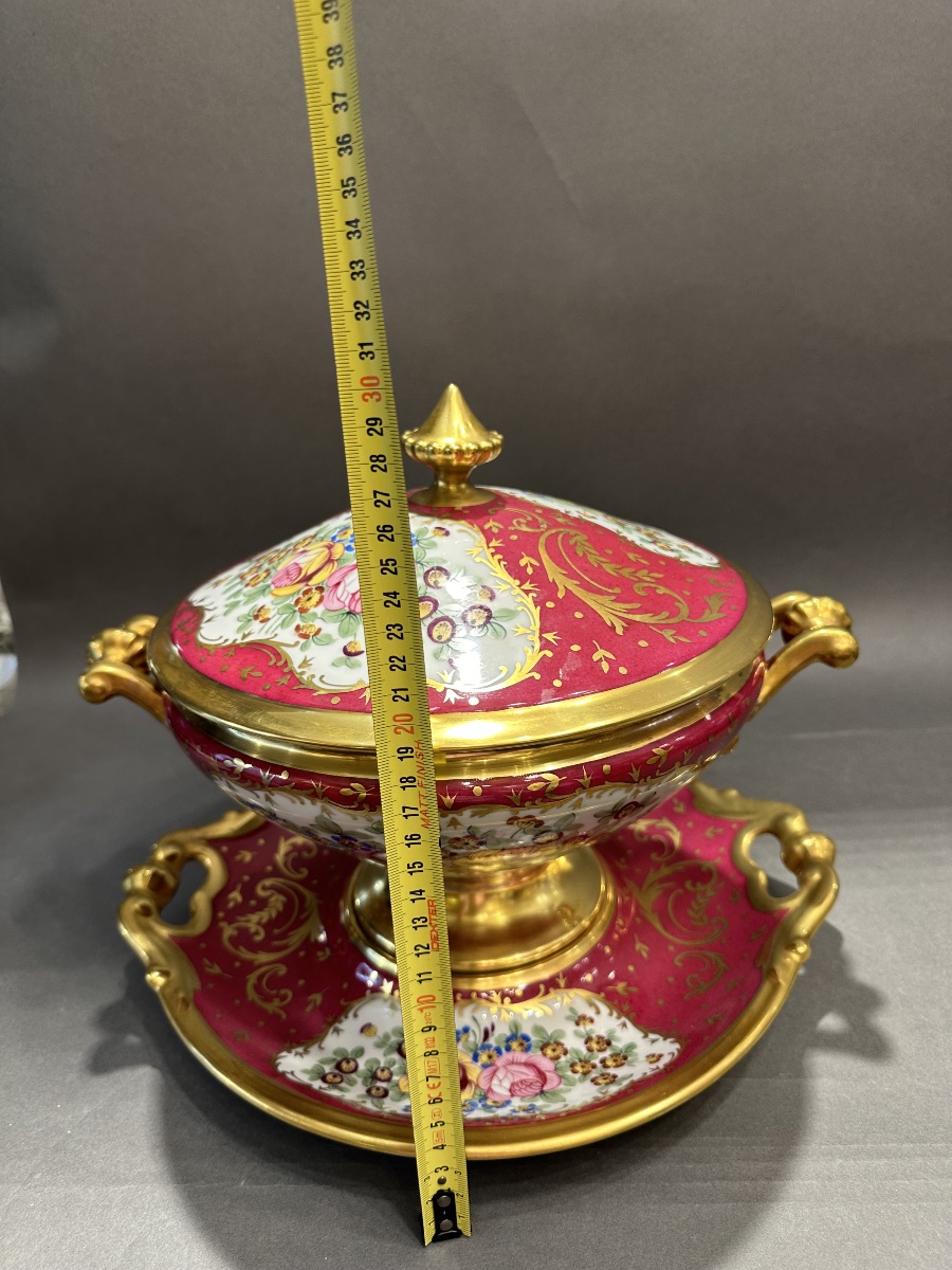 Pair Of Lidded Soup Tureens Made Of Limoges Porcelain By P. Pastaud – Hand-painted Design-photo-8