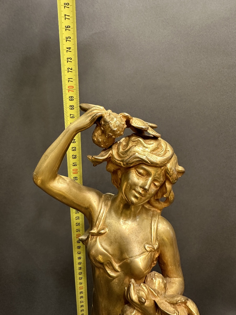 Gilded Bronze And Red Marble Mantelpiece – Clock And Pair Of Candelabra-photo-1