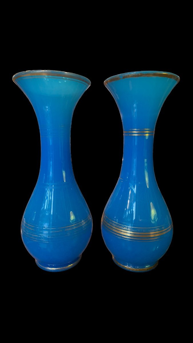 Paire de vases en opaline bleu -photo-2