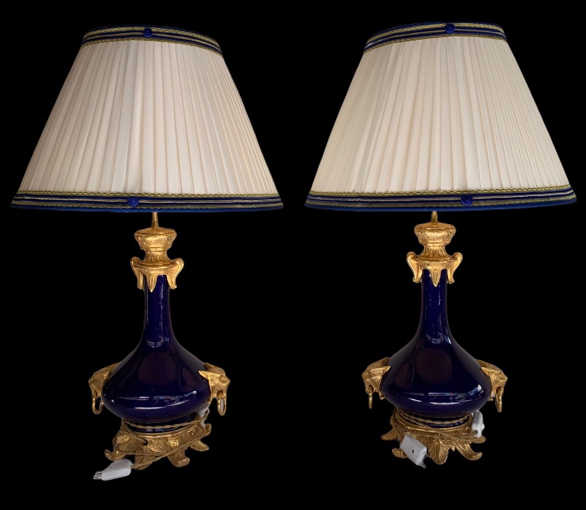 Pair Of Royal Blue Porcelain Lamps