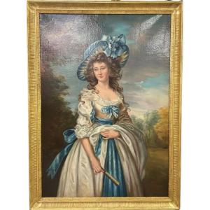 Oil On Canvas Portrait Of Lady After Thomas Gainsborough