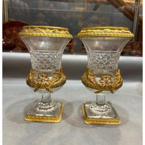 Pair Of Crystal And Bronze Vases (baccarat)