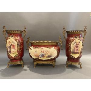 Porcelain And Gilded Bronze Mantelpiece Set – 3 Pieces, Late 19th Century