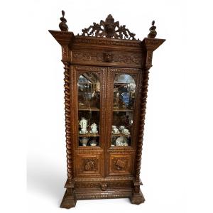 Renaissance-style Bookcase/display Cabinet Made Of Carved Oak – 19th Century