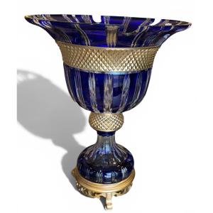 Blue Crystal Centerpiece Bowl With Gold Accents – 20th Century