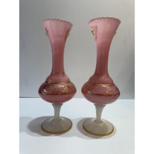 Pair Of Pink Opaline Vases – 19th Century
