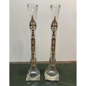 Pair Of Crystal Vases With Gilded Bronze Mounts – Louis XVI Style