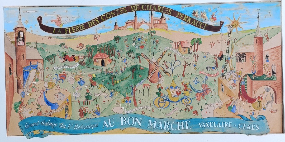 Au Bon Marché Vauxelaire Claes Bruxelles Belgique  Affiche Pub  Contes De Perrault Circa 1940