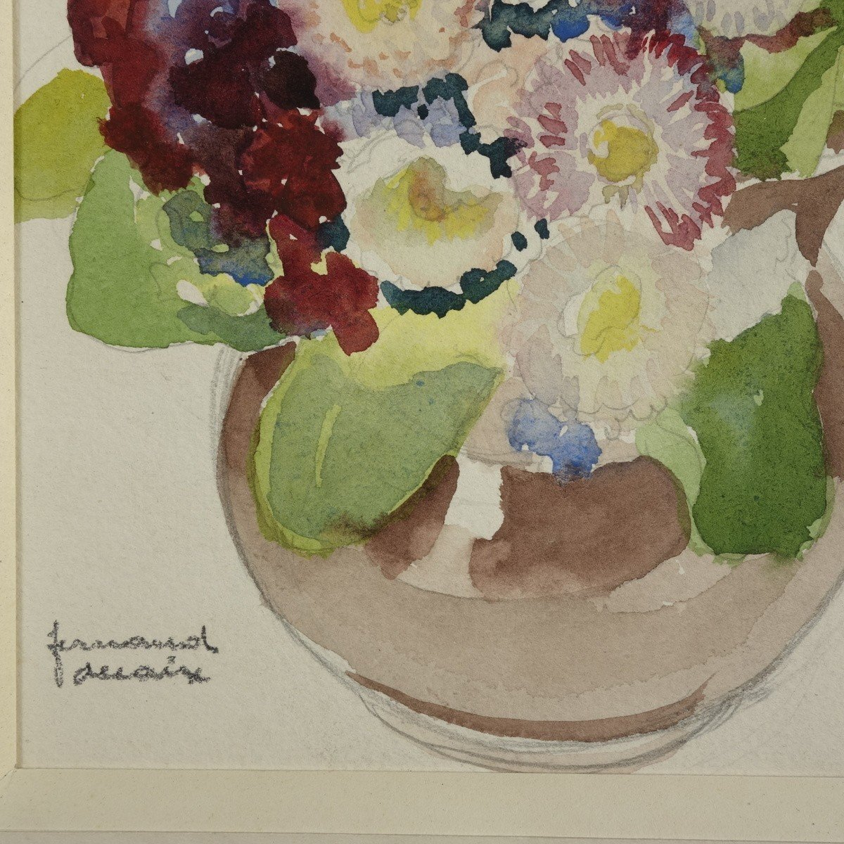 "fernand Decaix (1901-1974) Bouquet Of Watercolor Flowers-photo-2