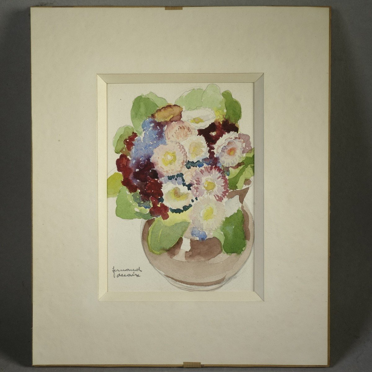 "fernand Decaix (1901-1974) Bouquet Of Watercolor Flowers-photo-3
