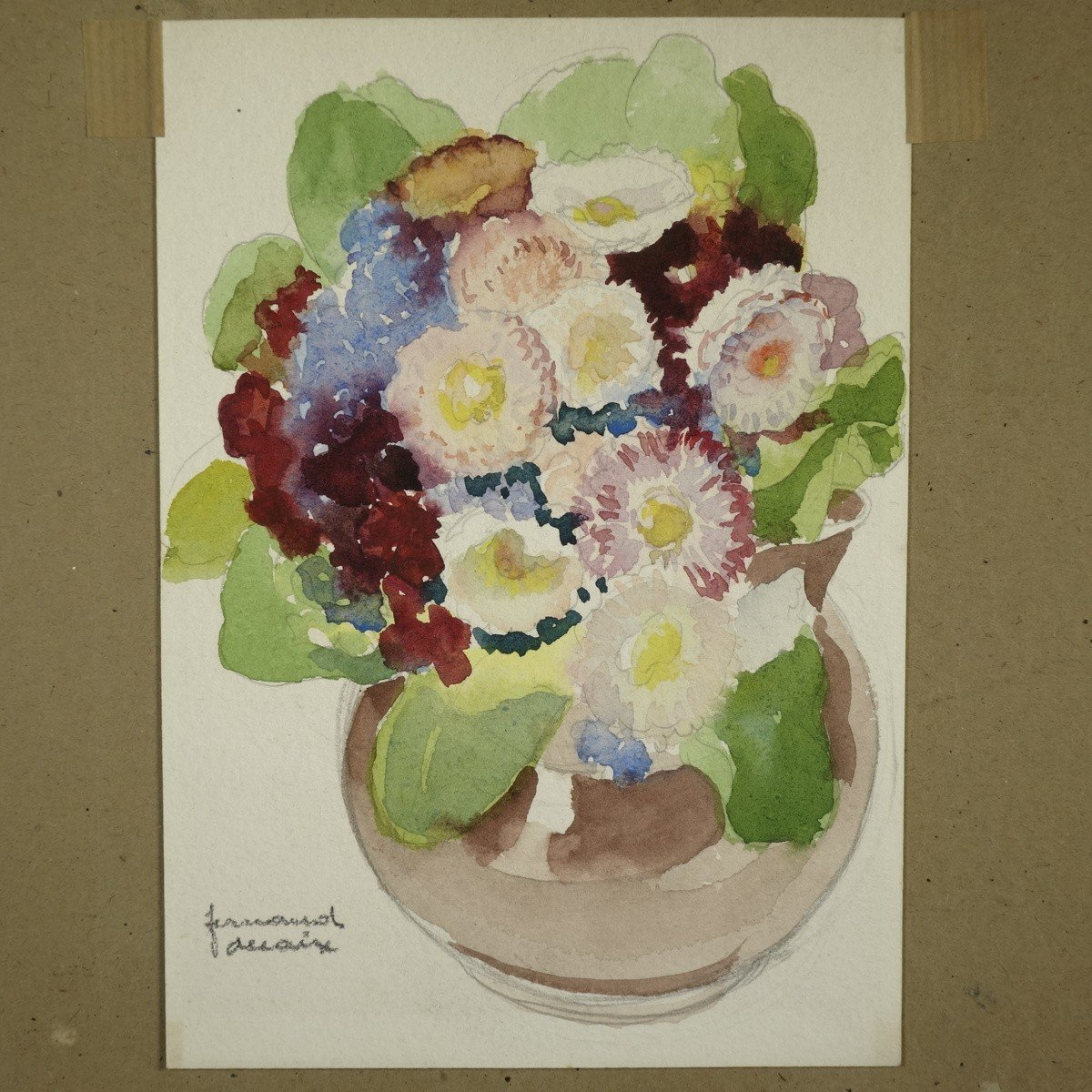 "fernand Decaix (1901-1974) Bouquet Of Watercolor Flowers-photo-4