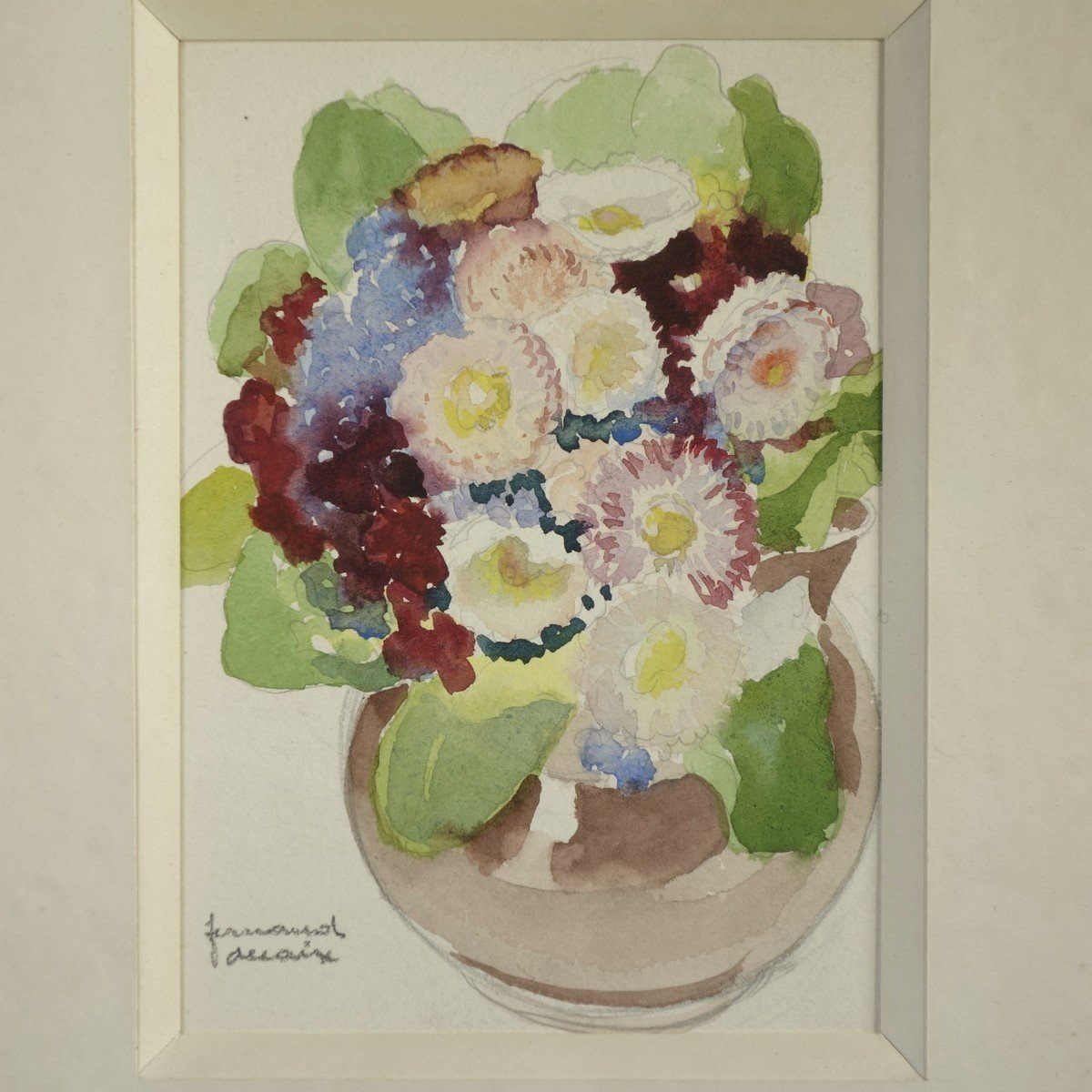 "fernand Decaix (1901-1974) Bouquet Of Watercolor Flowers