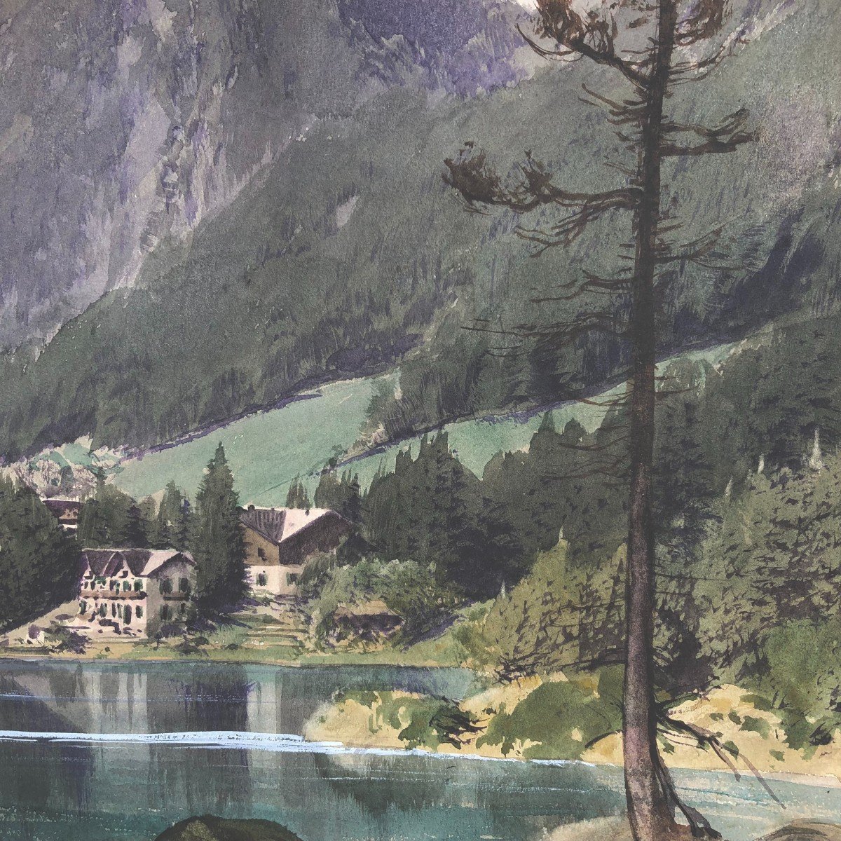 Johann Hering (1875 Lützen-)  Le Lac De Hintersee Près De Ramsau Bavière Allemagne Ca 1920-photo-3