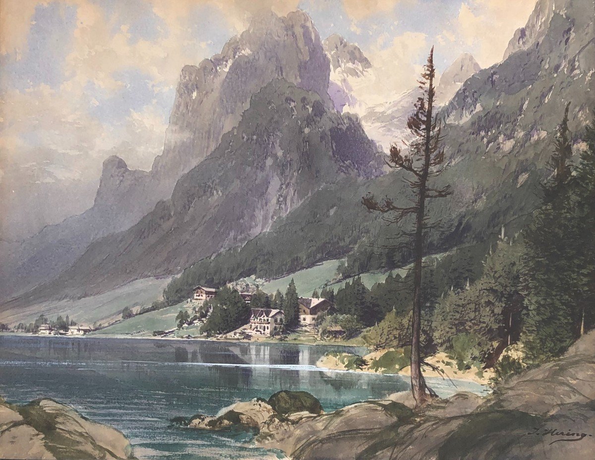 Johann Hering (1875 Lützen-)  Le Lac De Hintersee Près De Ramsau Bavière Allemagne Ca 1920