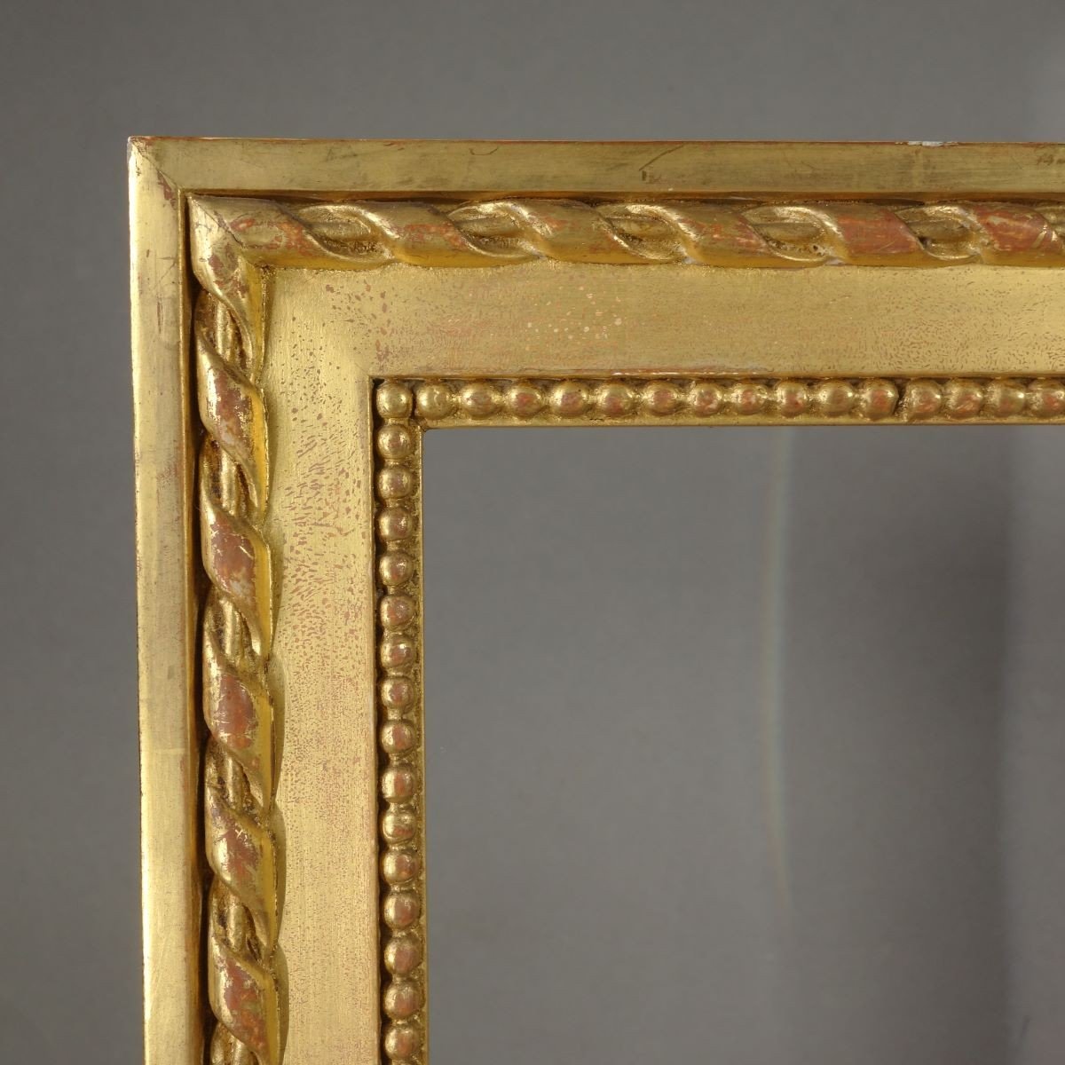 Cadre première moitié XIXe Doré Feuille Or ruban et rang de perles style Louis XVI-photo-2
