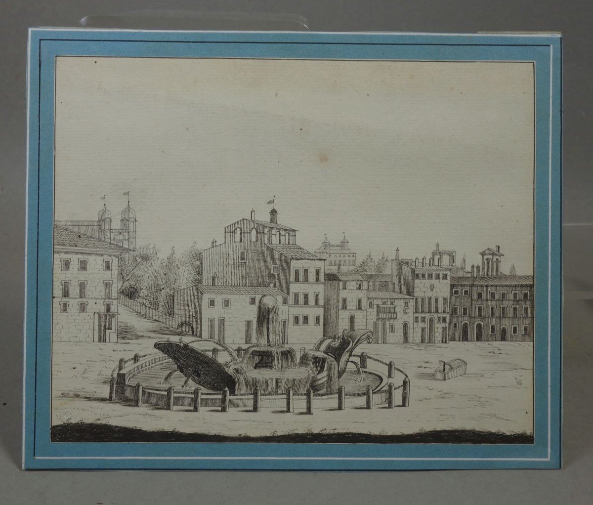 Rome Piazza Di Spagna Trevi Fountain Drawing 18th Century Chinese Ink