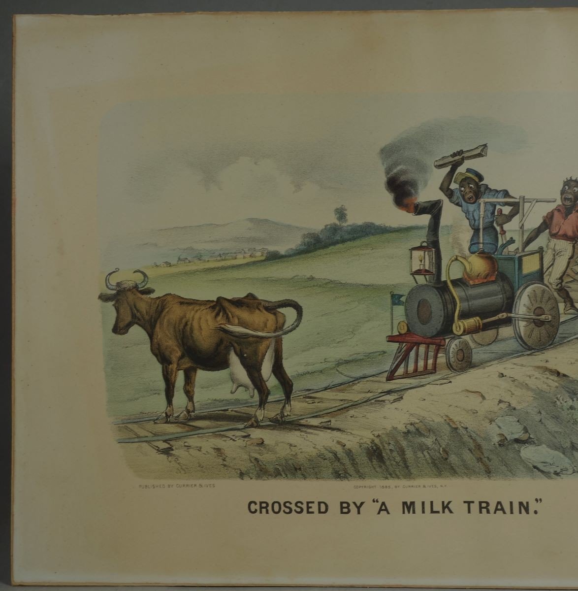 Crossed By A Milk Train Lithographie Originale Publié Par 115 Nassau St. New York 1885-photo-2