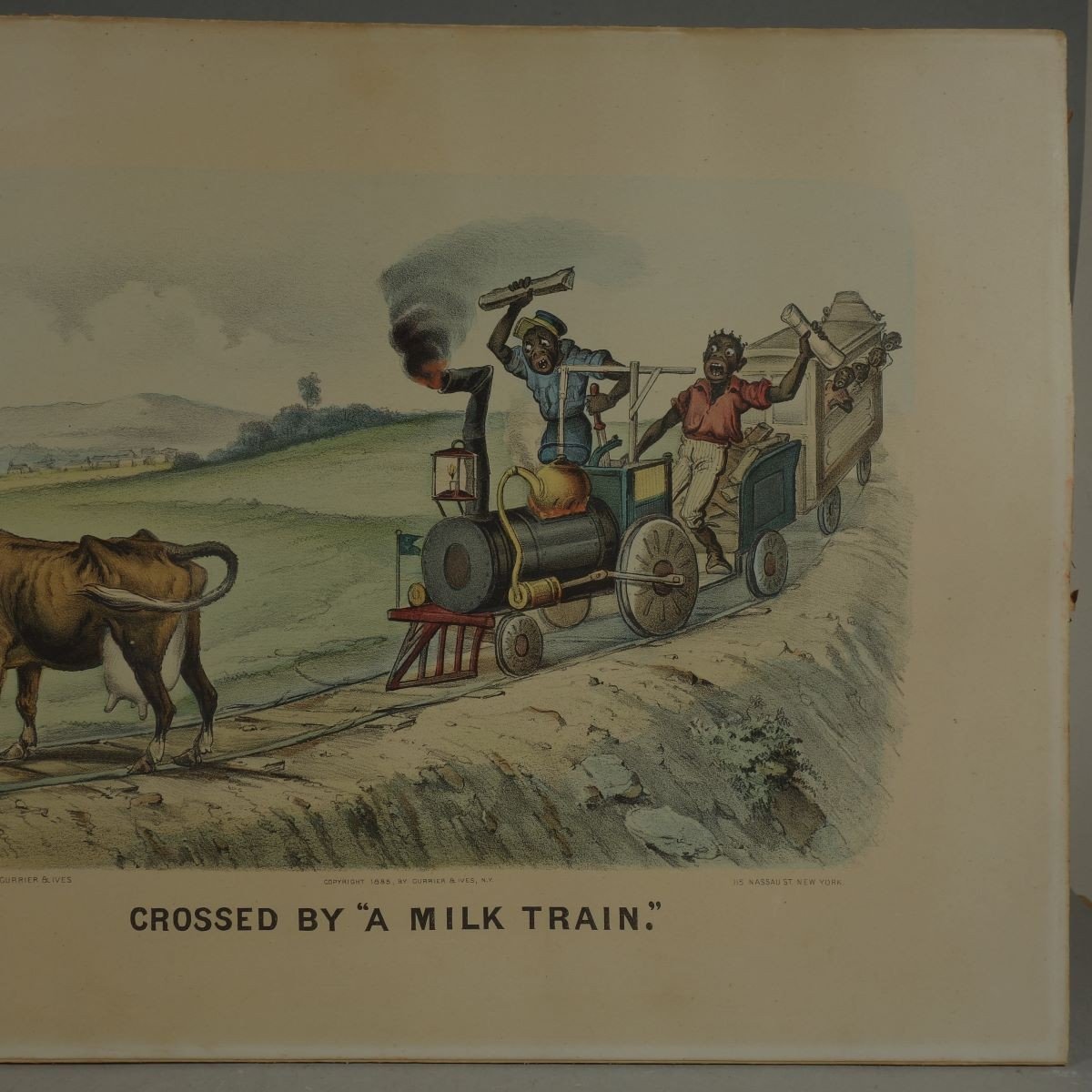 Crossed By A Milk Train Lithographie Originale Publié Par 115 Nassau St. New York 1885-photo-3