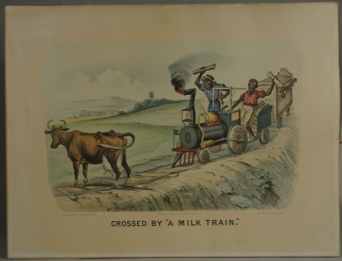 Crossed By A Milk Train Lithographie Originale Publié Par 115 Nassau St. New York 1885