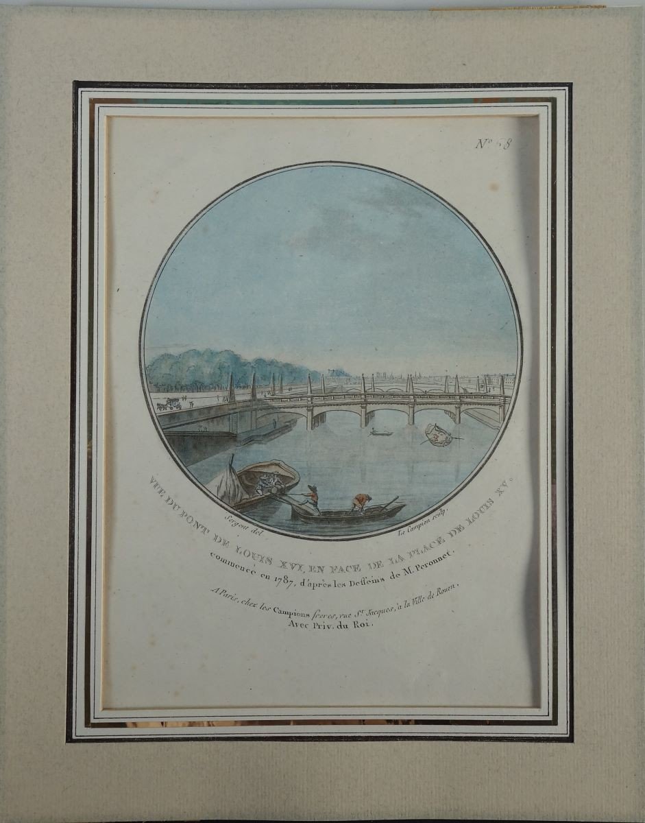 Le Campion After Sergent View Of The Louis XVI Bridge Paris 18th Century Print Imprimerie Les Campions-photo-2