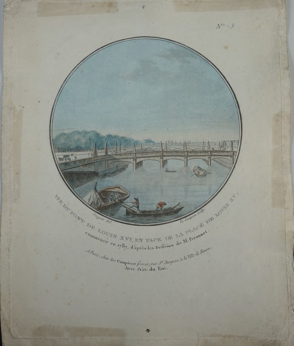 Le Campion After Sergent View Of The Louis XVI Bridge Paris 18th Century Print Imprimerie Les Campions-photo-3