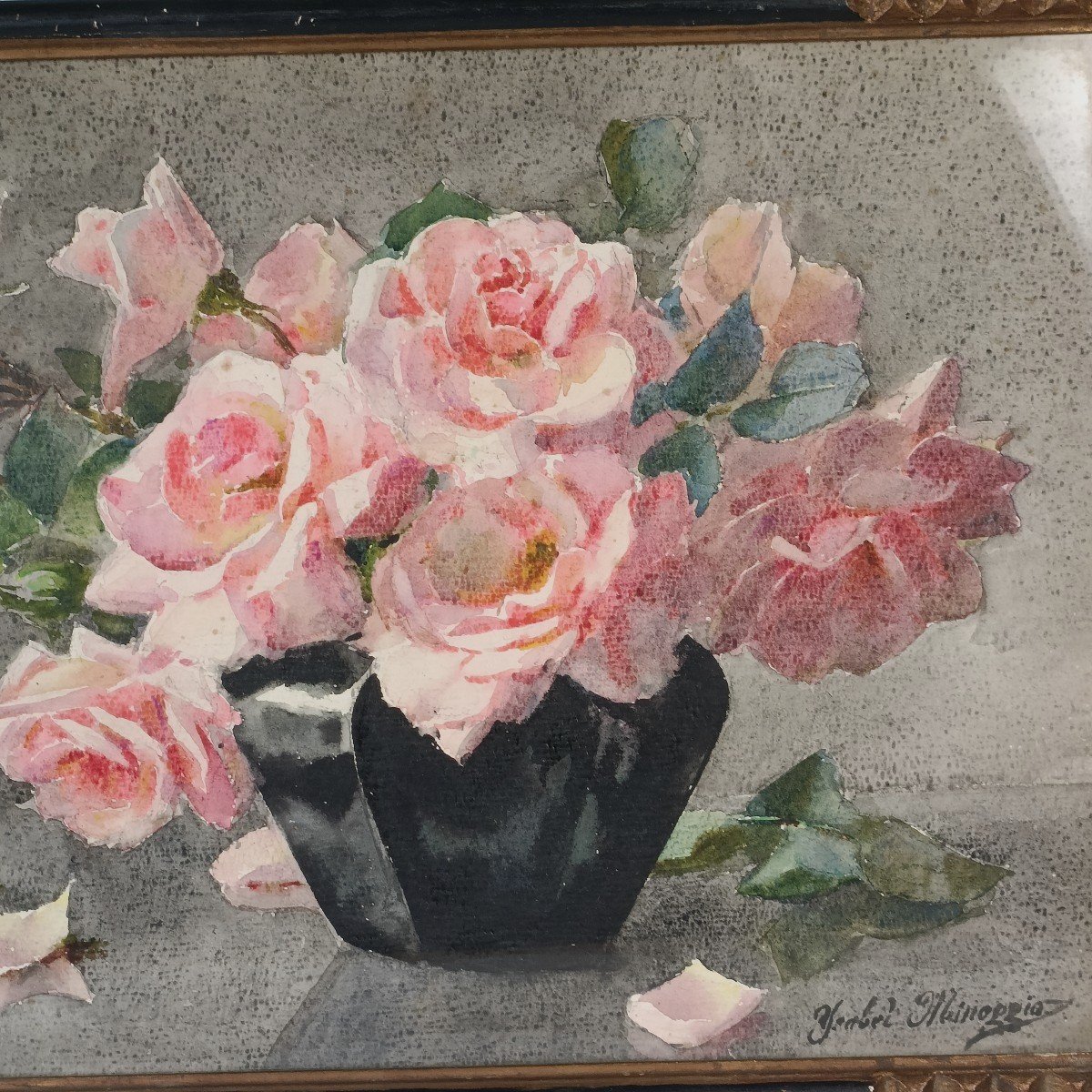 Ysabel Minoggio-Roussel Bouquet De Roses Art-déco Aquarelle : 35 X 49,5 Cm élève Blanche ODIN-photo-3